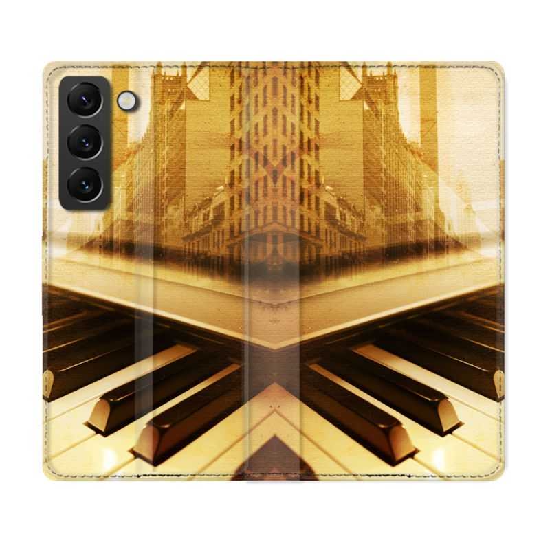 Housse Cuir Portefeuille Pour Samsung Galaxy S22 Plus Musique Piano Retro