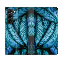 Housse Cuir Portefeuille Pour Samsung Galaxy S22 Plus Nature Feuille Palmier