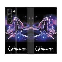 Housse Cuir Portefeuille Pour Samsung Galaxy S22 Plus Signe Zodiaque 2 Gémeaux