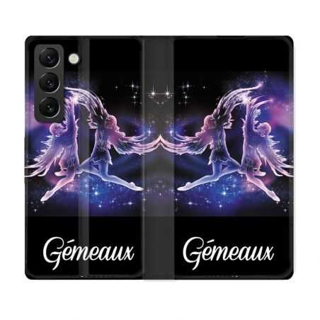 Housse Cuir Portefeuille Pour Samsung Galaxy S22 Plus Signe Zodiaque 2 Gémeaux