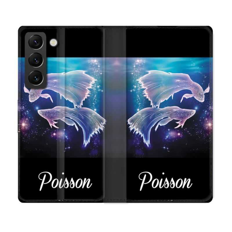 Housse Cuir Portefeuille Pour Samsung Galaxy S22 Plus Signe Zodiaque 2 Poisson