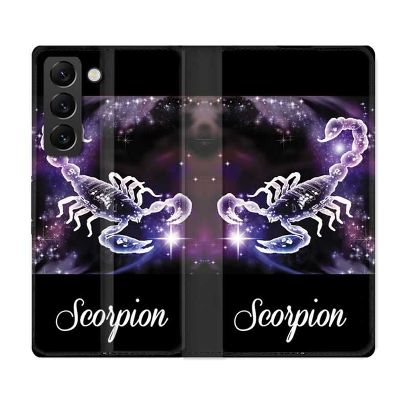 Housse Cuir Portefeuille Pour Samsung Galaxy S22 Plus Signe Zodiaque 2 Scorpion