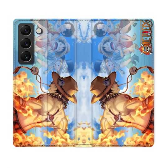 Housse Cuir Portefeuille Pour Samsung Galaxy S22 Manga One Piece Ace Color