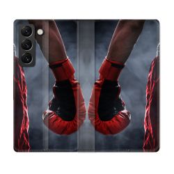 Housse Cuir Portefeuille Pour Samsung Galaxy S22 Plus Sport Boxe Gant Rouge