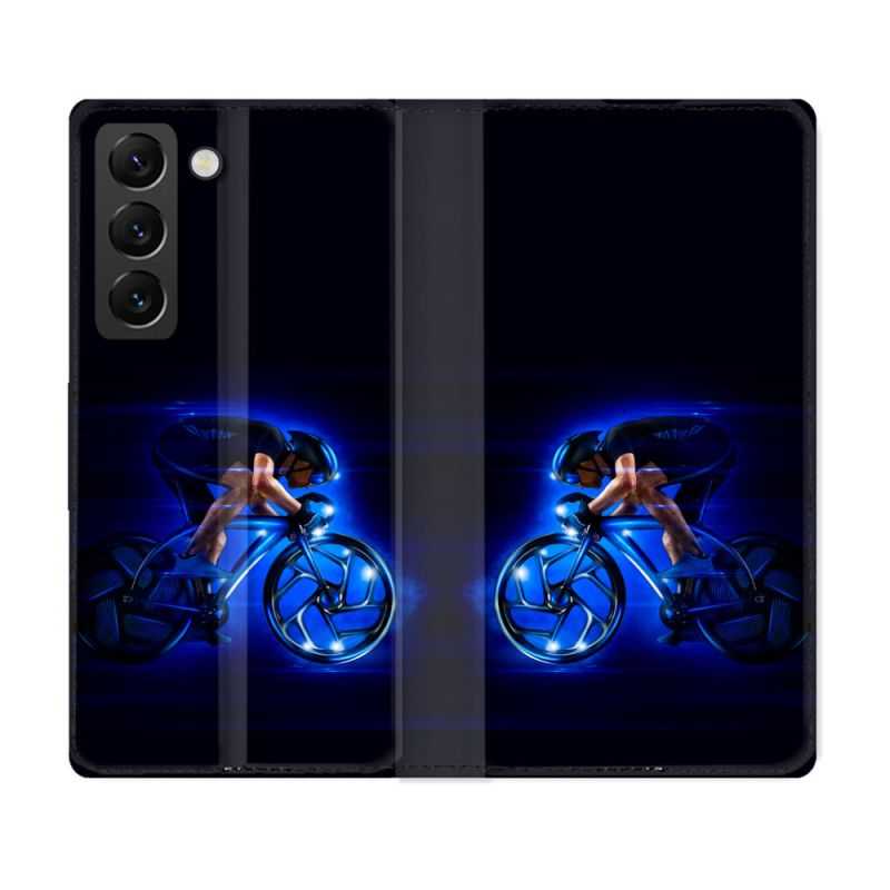 Housse Cuir Portefeuille Pour Samsung Galaxy S22 Plus Sport Cyclisme Bleu