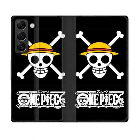 Housse Cuir Portefeuille Pour Samsung Galaxy S22 Manga One Piece Tete de Mort