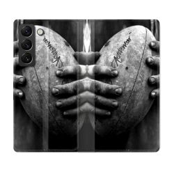Housse Cuir Portefeuille Pour Samsung Galaxy S22 Plus Sport Rugby Ballon Vintage