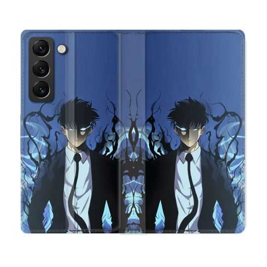 Housse Cuir Portefeuille Pour Samsung Galaxy S22 Manga Solo Leveling Sung Bleu
