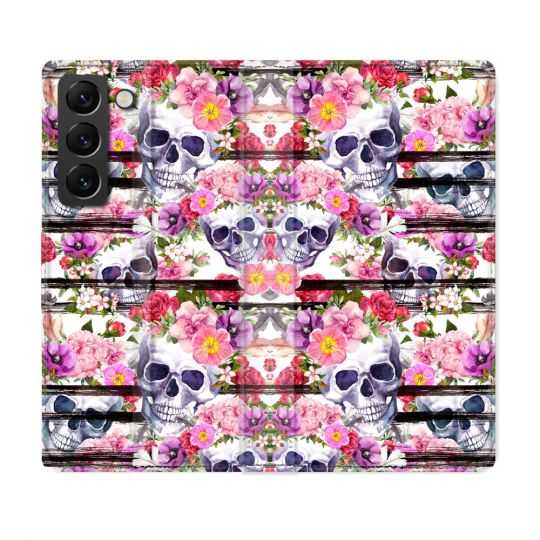 Housse Cuir Portefeuille Pour Samsung Galaxy S22 Plus Tete de Mort Pattern