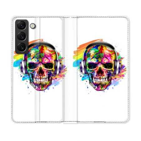 Housse Cuir Portefeuille Pour Samsung Galaxy S22 Plus Tete de Mort Tag