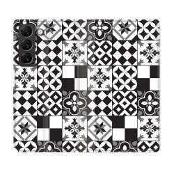Housse Cuir Portefeuille Pour Samsung Galaxy S22 Plus Texture Carreau Ciment Noir
