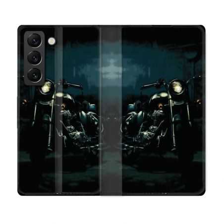 Housse Cuir Portefeuille Pour Samsung Galaxy S22 Moto Harley Vintage