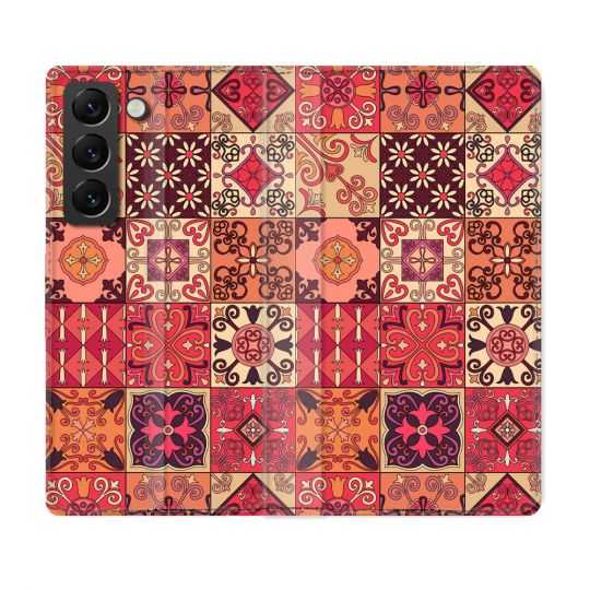 Housse Cuir Portefeuille Pour Samsung Galaxy S22 Plus Texture Carreau Ciment Rouge