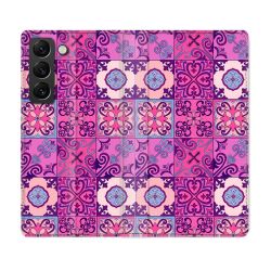 Housse Cuir Portefeuille Pour Samsung Galaxy S22 Plus Texture Carreau Ciment Violet