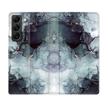 Housse Cuir Portefeuille Pour Samsung Galaxy S22 Plus Texture Marbre Gris
