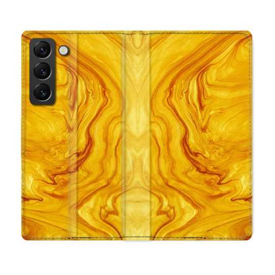 Housse Cuir Portefeuille Pour Samsung Galaxy S22 Plus Texture Marbre Jaune