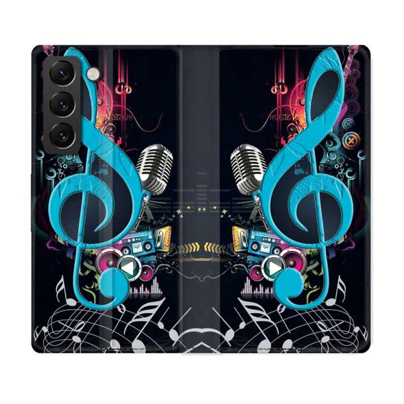 Housse Cuir Portefeuille Pour Samsung Galaxy S22 Musique Cle Sol Bleu