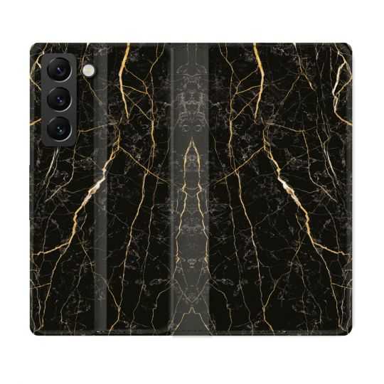 Housse Cuir Portefeuille Pour Samsung Galaxy S22 Plus Texture Marbre Noir