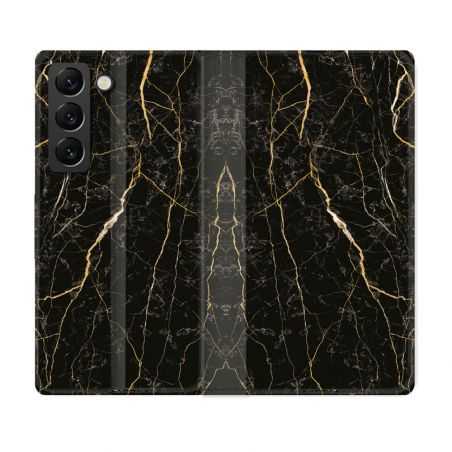 Housse Cuir Portefeuille Pour Samsung Galaxy S22 Plus Texture Marbre Noir