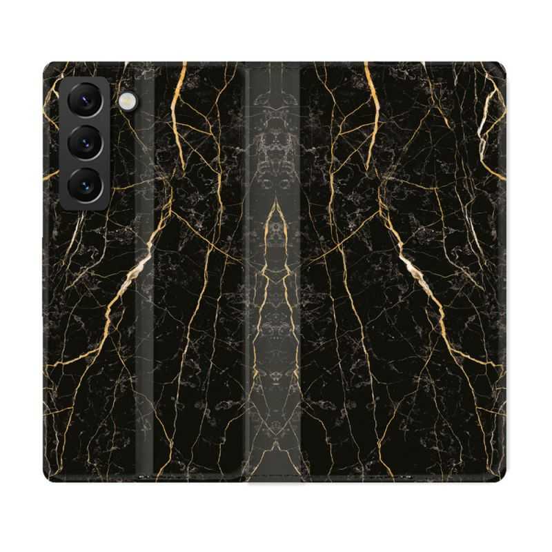 Housse Cuir Portefeuille Pour Samsung Galaxy S22 Plus Texture Marbre Noir