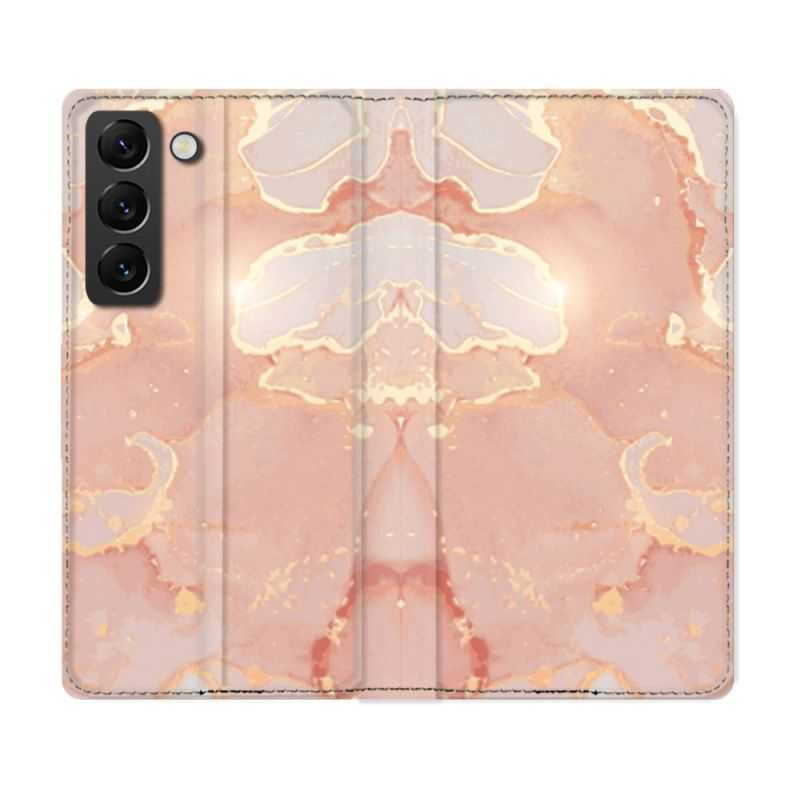 Housse Cuir Portefeuille Pour Samsung Galaxy S22 Plus Texture Marbre Rose