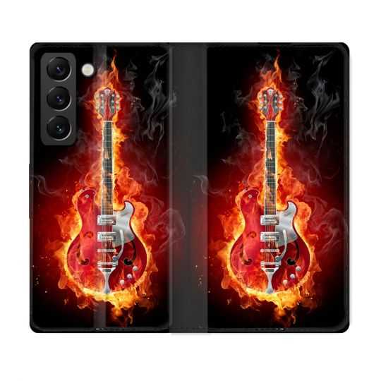 Housse Cuir Portefeuille Pour Samsung Galaxy S22 Musique Guitare Electrique