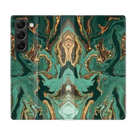 Housse Cuir Portefeuille Pour Samsung Galaxy S22 Plus Texture Marbre Vert