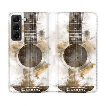 Housse Cuir Portefeuille Pour Samsung Galaxy S22 Musique Guitare Tag