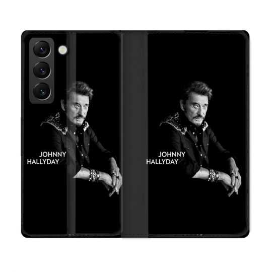 Housse Cuir Portefeuille Pour Samsung Galaxy S22 Musique Johnny Hallyday Noir