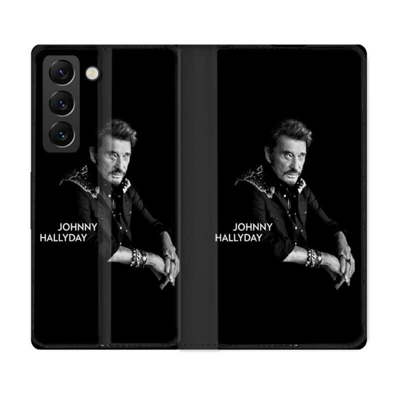 Housse Cuir Portefeuille Pour Samsung Galaxy S22 Musique Johnny Hallyday Noir