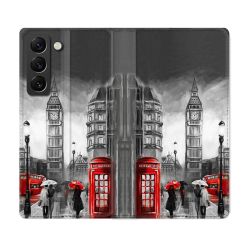 Housse Cuir Portefeuille Pour Samsung Galaxy S22 Plus Voyage Angleterre Londres Vintage