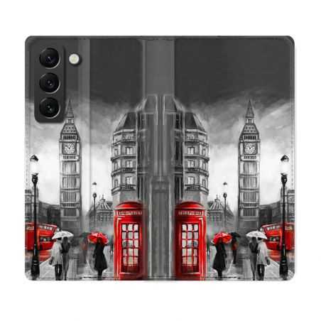 Housse Cuir Portefeuille Pour Samsung Galaxy S22 Plus Voyage Angleterre Londres Vintage