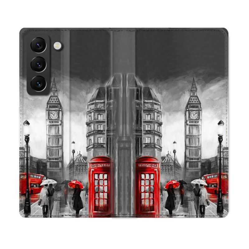 Housse Cuir Portefeuille Pour Samsung Galaxy S22 Plus Voyage Angleterre Londres Vintage