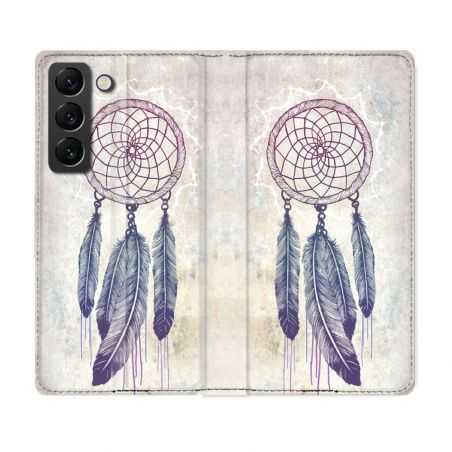 Housse Cuir Portefeuille Pour Samsung Galaxy S22 Plus Zen Attrape Reve Blanc