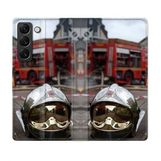 Housse Cuir Portefeuille Pour Samsung Galaxy S22 Pompier Casque Camion