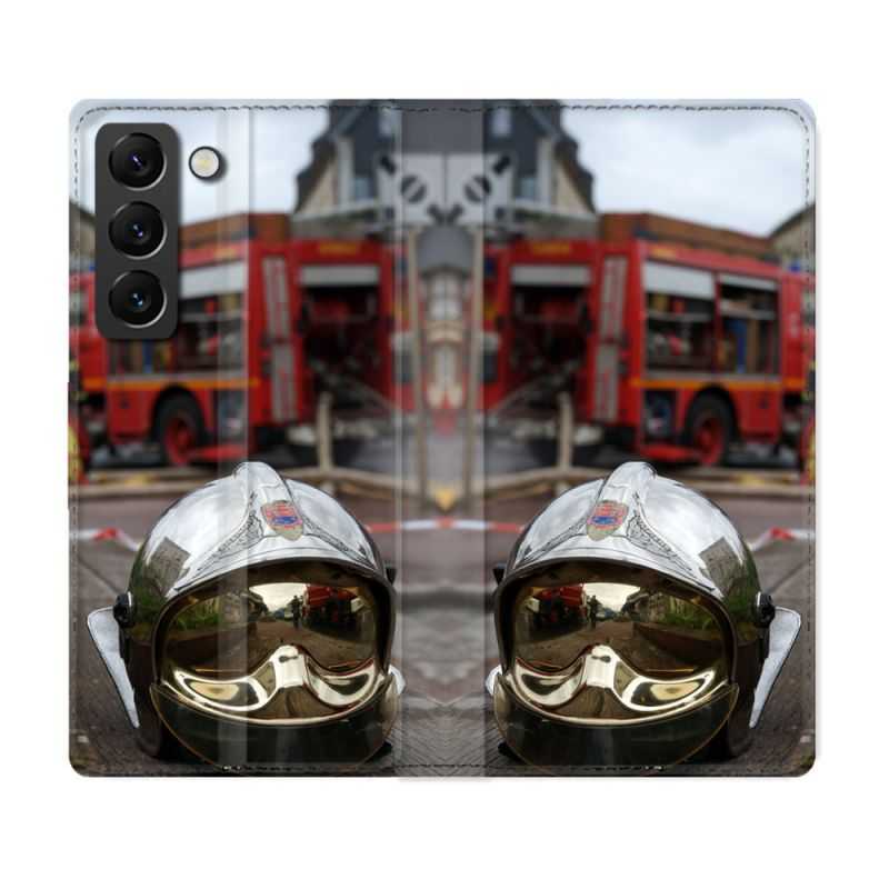 Housse Cuir Portefeuille Pour Samsung Galaxy S22 Pompier Casque Camion