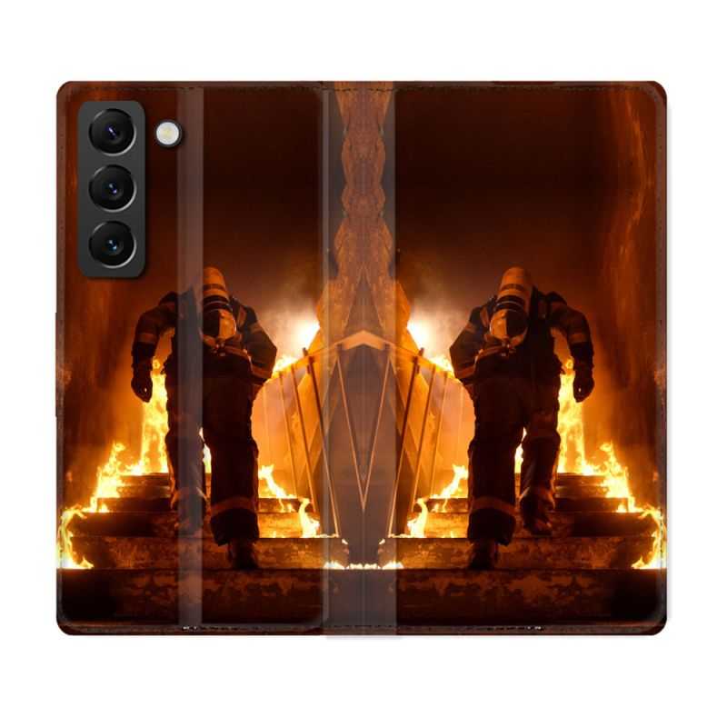Housse Cuir Portefeuille Pour Samsung Galaxy S22 Pompier Escalier