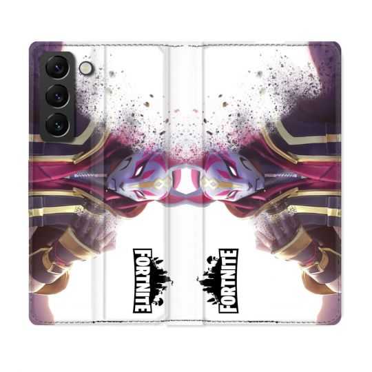 Housse Cuir Portefeuille Pour Samsung Galaxy S22 Plus Fortnite Blanc