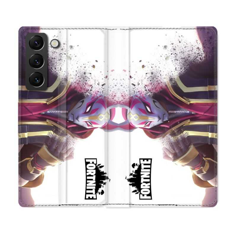 Housse Cuir Portefeuille Pour Samsung Galaxy S22 Plus Fortnite Blanc