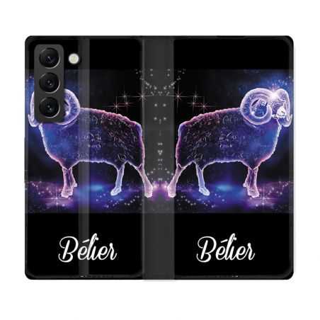 Housse Cuir Portefeuille Pour Samsung Galaxy S22 Signe Zodiaque 2 Bélier