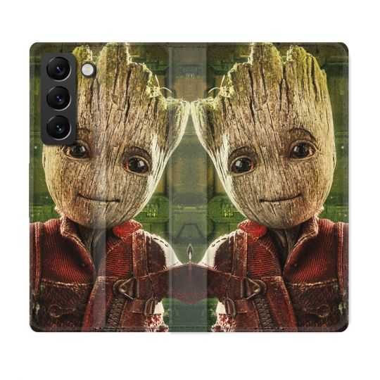 Housse Cuir Portefeuille Pour Samsung Galaxy S22 Plus Groot Vert