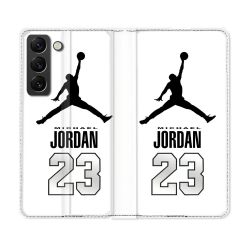 Housse Cuir Portefeuille Pour Samsung Galaxy S22 Plus Jordan 23 Blanc