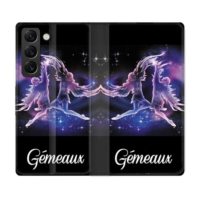 Housse Cuir Portefeuille Pour Samsung Galaxy S22 Signe Zodiaque 2 Gémeaux