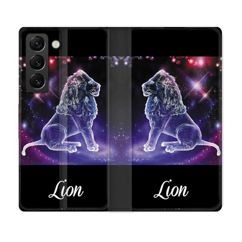 Housse Cuir Portefeuille Pour Samsung Galaxy S22 Signe Zodiaque 2 Lion