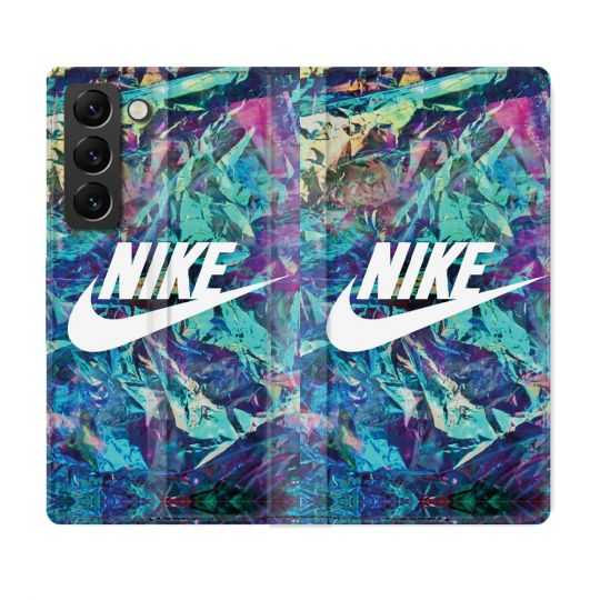 Housse Cuir Portefeuille Pour Samsung Galaxy S22 Plus Nike Turquoise