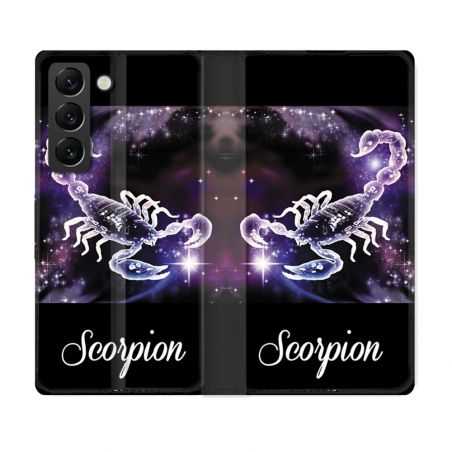 Housse Cuir Portefeuille Pour Samsung Galaxy S22 Signe Zodiaque 2 Scorpion