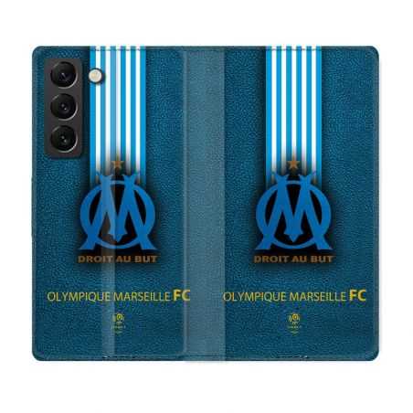 Housse Cuir Portefeuille Pour Samsung Galaxy S22 Plus Olympique Marseille OM Bande