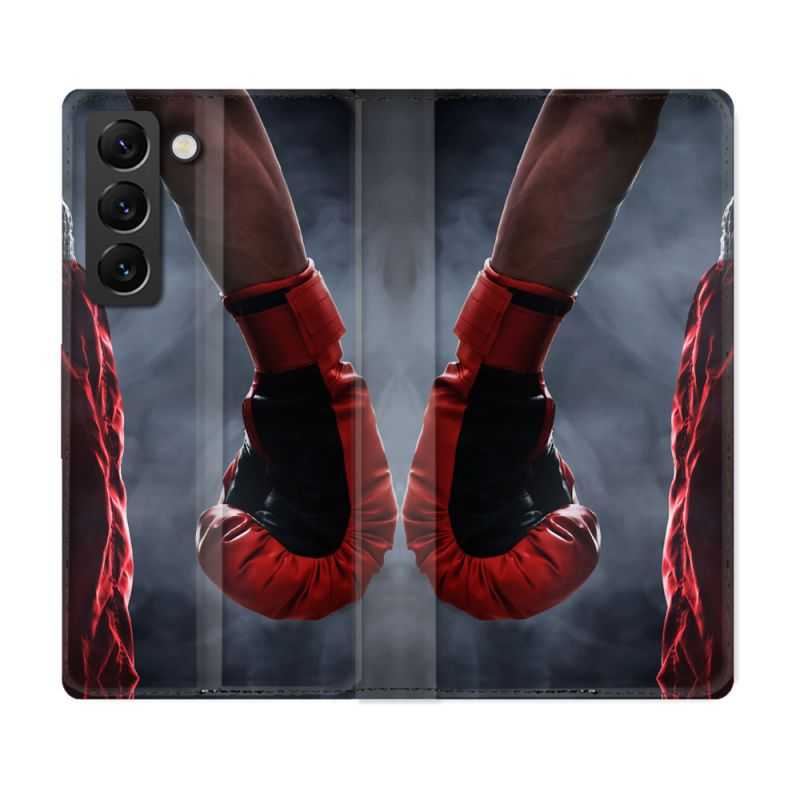 Housse Cuir Portefeuille Pour Samsung Galaxy S22 Sport Boxe Gant Rouge