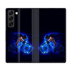 Housse Cuir Portefeuille Pour Samsung Galaxy S22 Sport Cyclisme Bleu