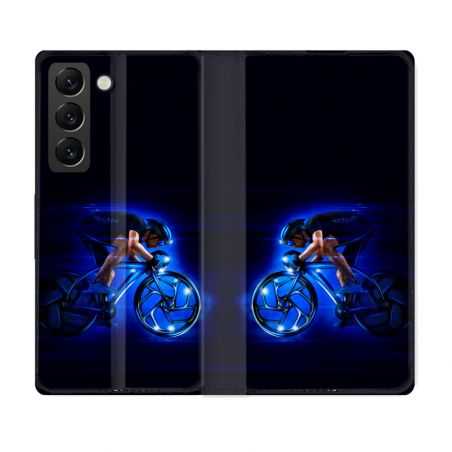 Housse Cuir Portefeuille Pour Samsung Galaxy S22 Sport Cyclisme Bleu